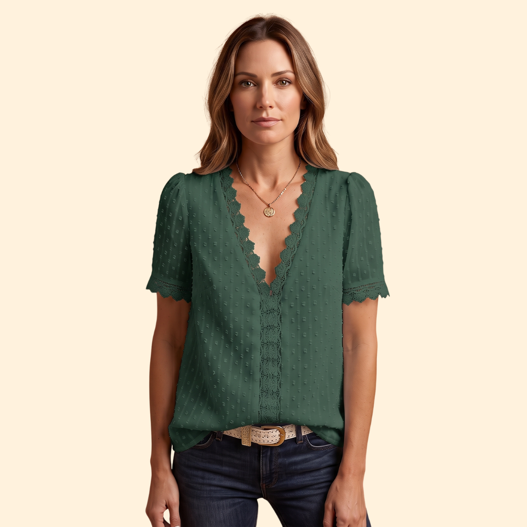 Women Elegant Lace Blouse Open Front V Neck Floral Evening Wear