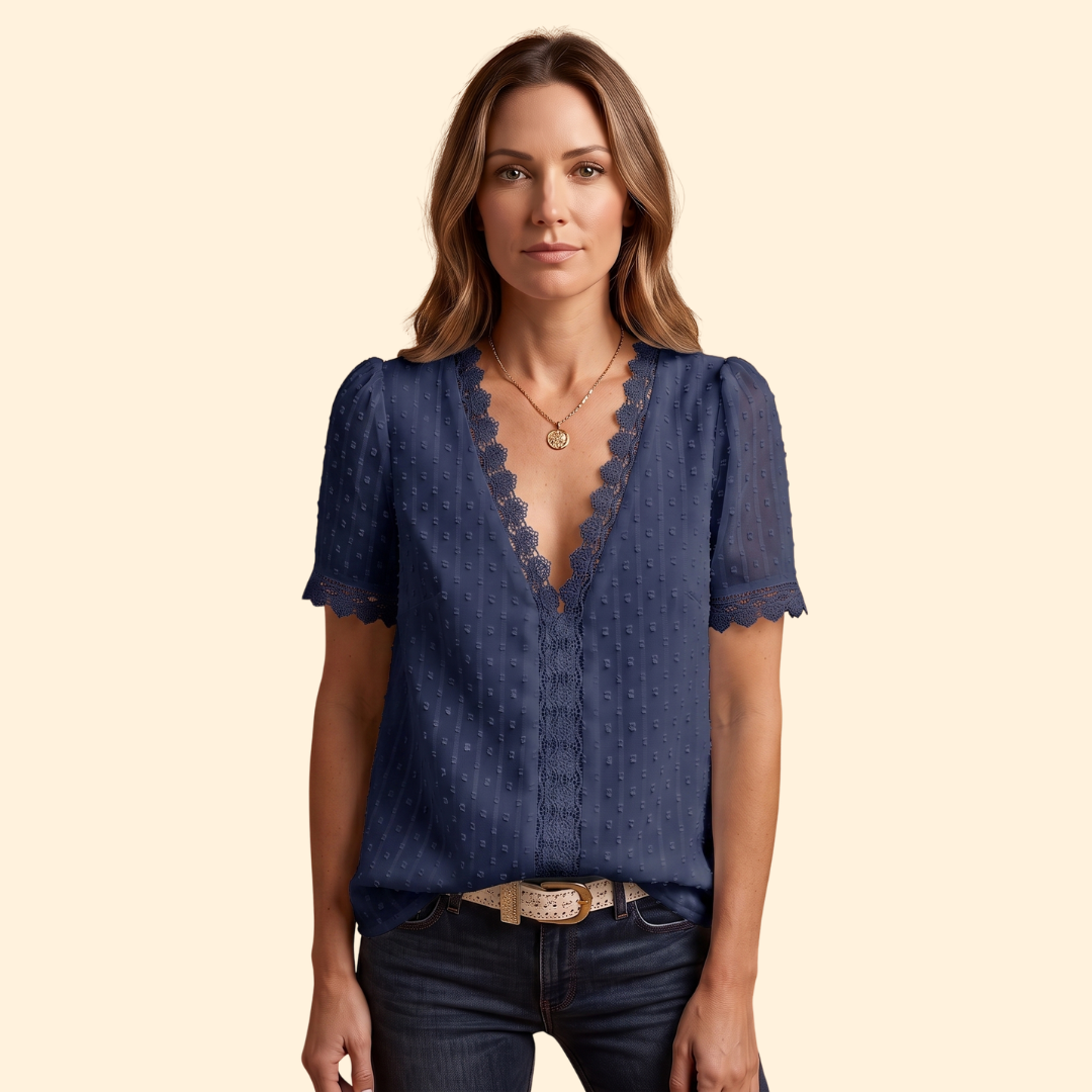 Women Elegant Lace Blouse Open Front V Neck Floral Evening Wear