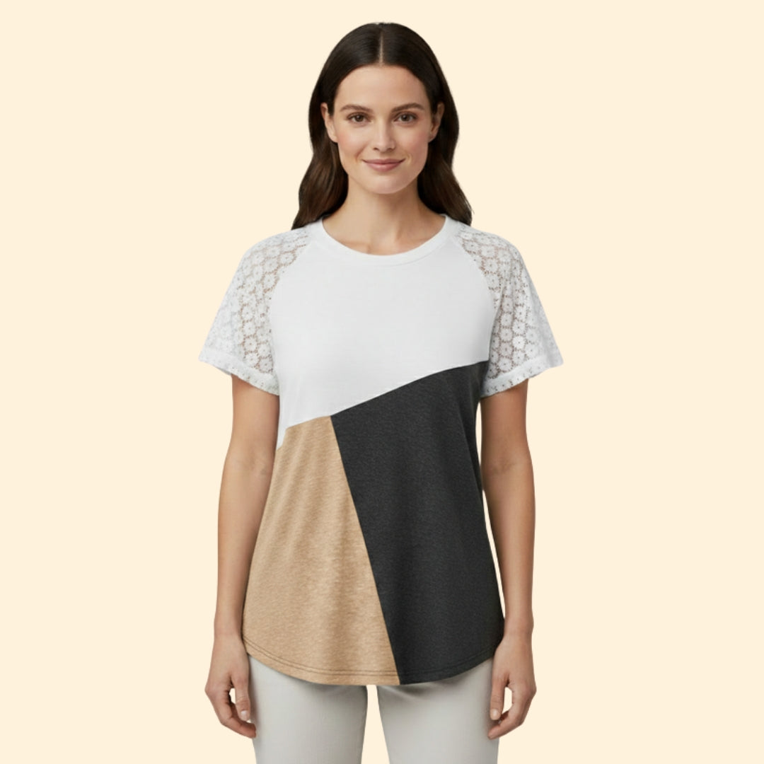Women's Lace Detail Colorblock T-Shirt