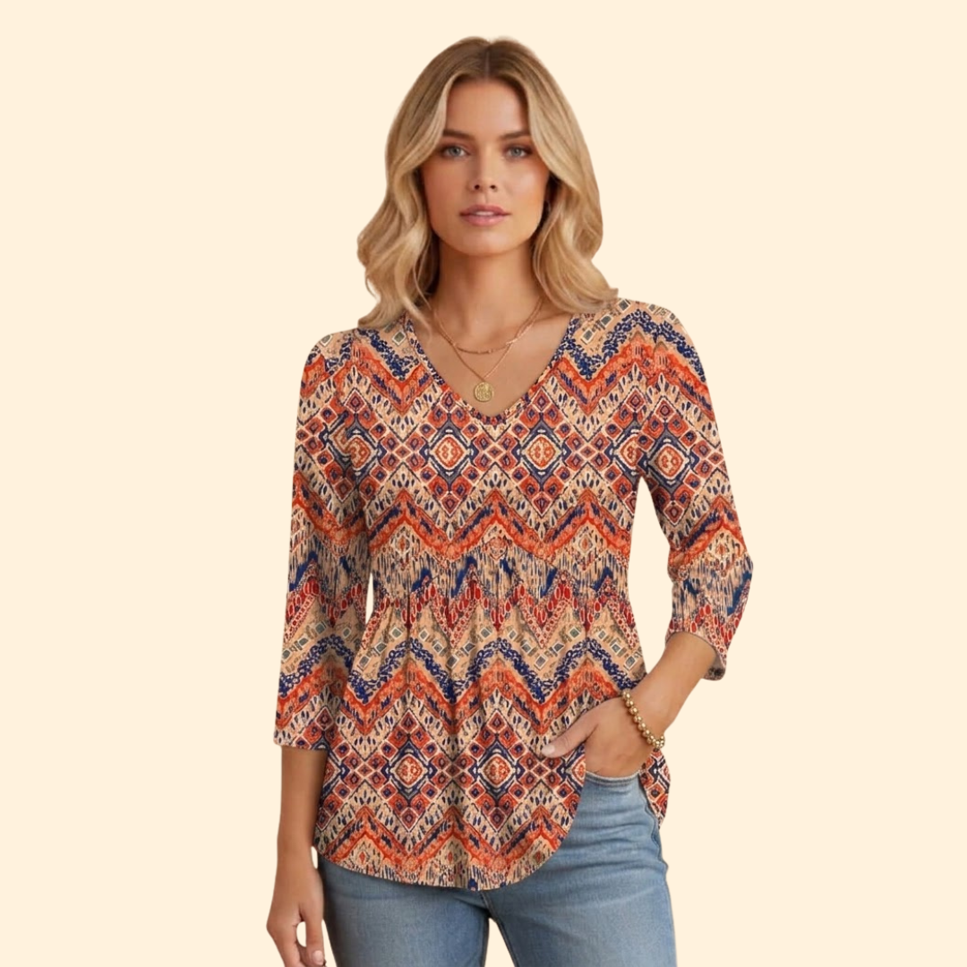 Women's V-neck pleated ruched V-neck tee with Gathered Front for Summer