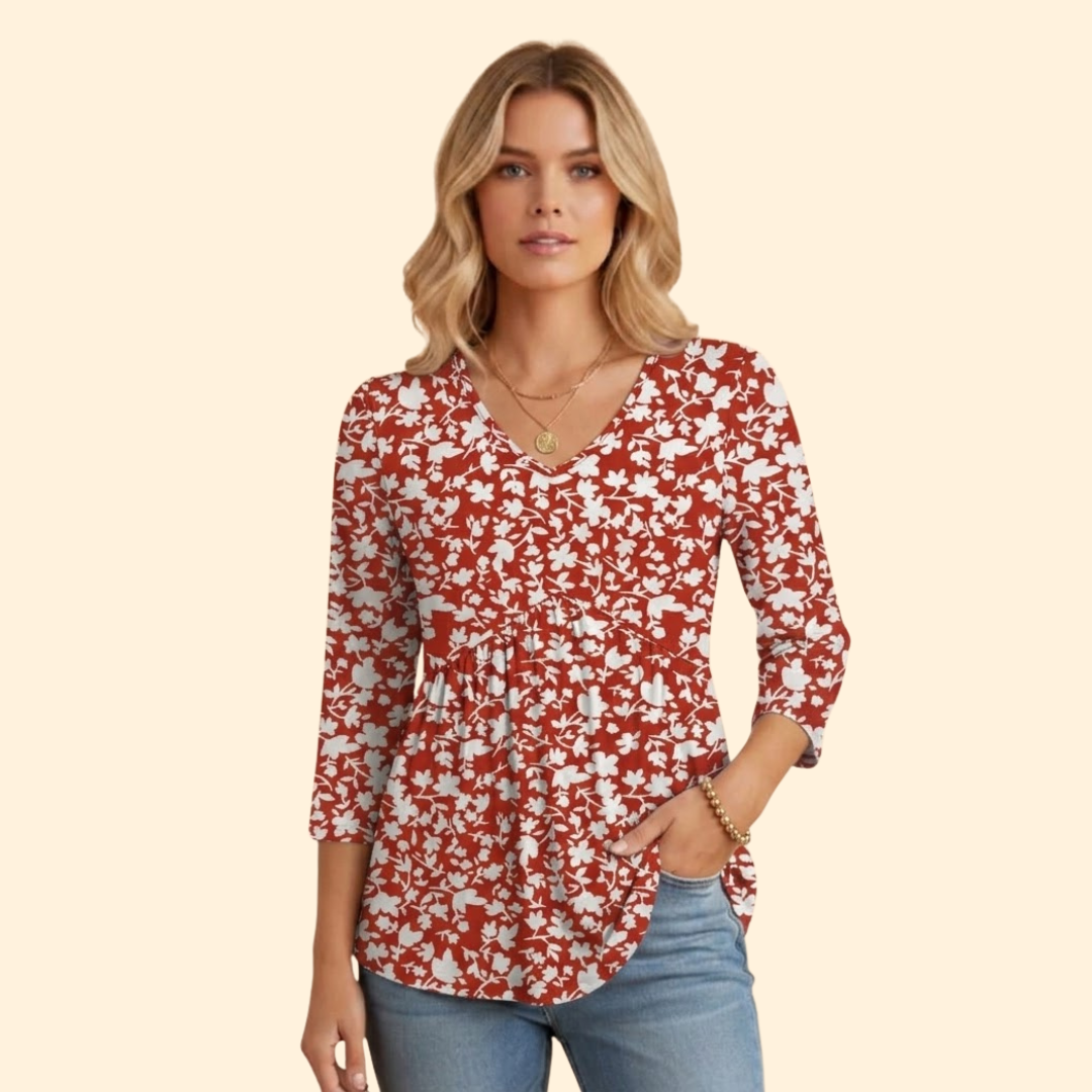 Women's V-neck pleated ruched V-neck tee with Gathered Front for Summer