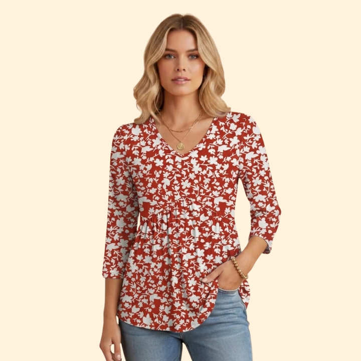 Women's V-neck pleated ruched V-neck tee with Gathered Front for Summer