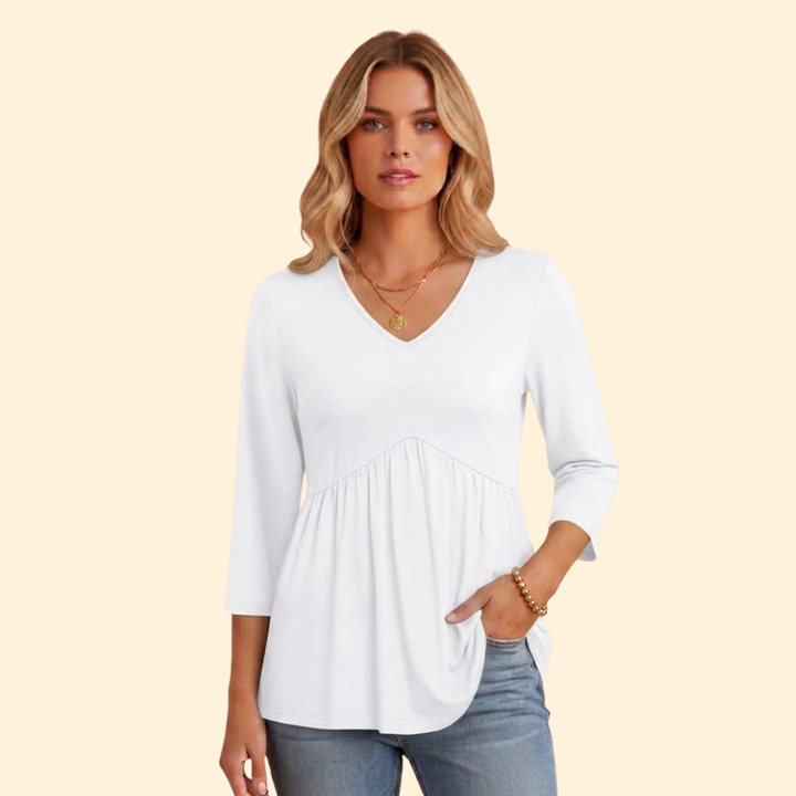 Women's V-neck pleated ruched V-neck tee with Gathered Front for Summer