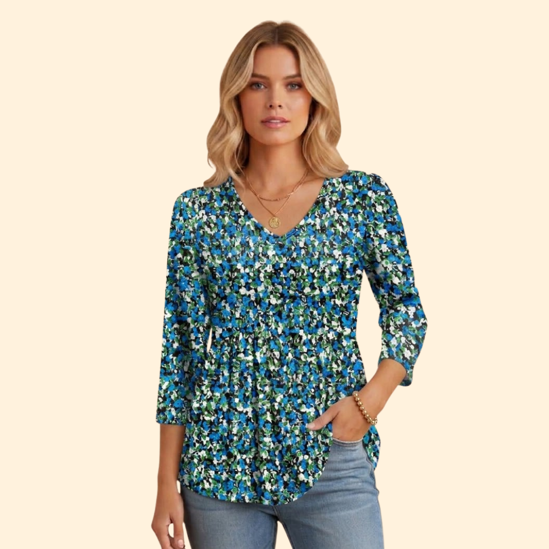Women's V-neck pleated ruched V-neck tee with Gathered Front for Summer