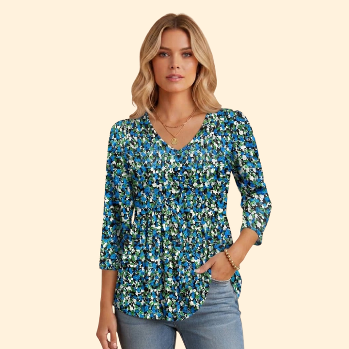 Women's V-neck pleated ruched V-neck tee with Gathered Front for Summer