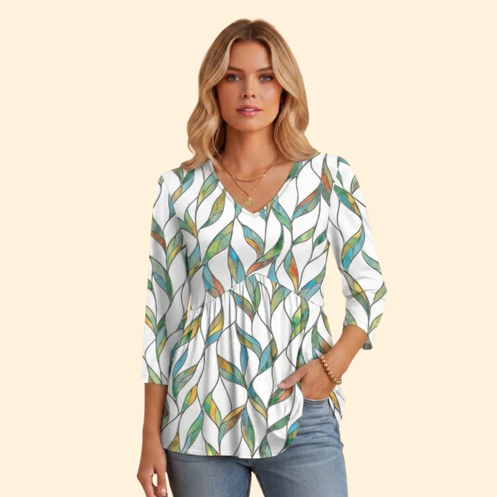 Women's V-neck pleated ruched V-neck tee with Gathered Front for Summer
