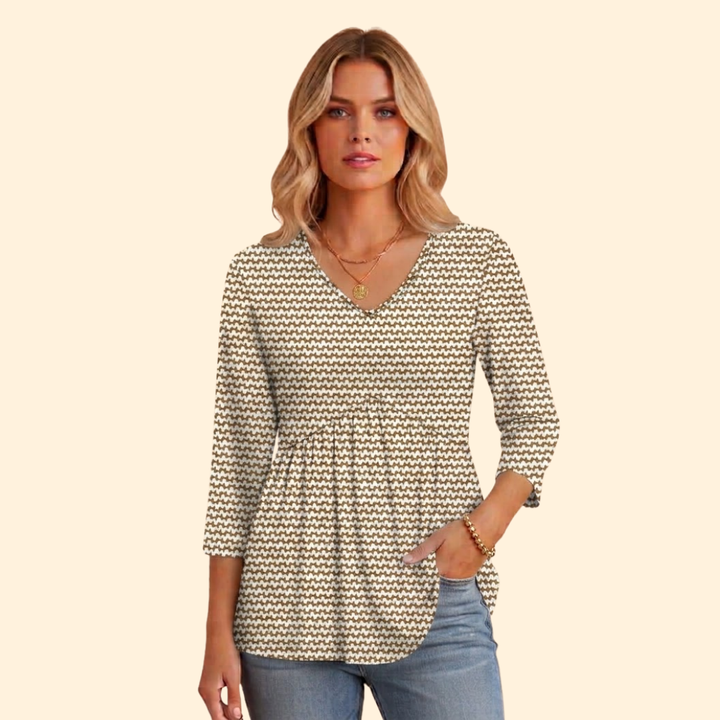 Women's V-neck pleated ruched V-neck tee with Gathered Front for Summer