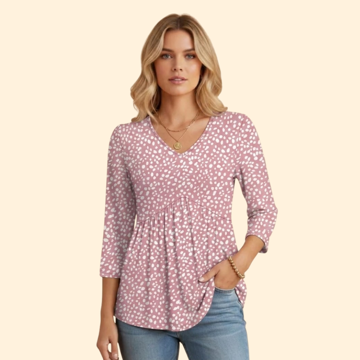 Women's V-neck pleated ruched V-neck tee with Gathered Front for Summer
