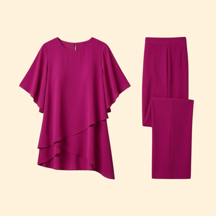 Women co-ord set 2-piece loose-fit top wide-leg trousers Summer