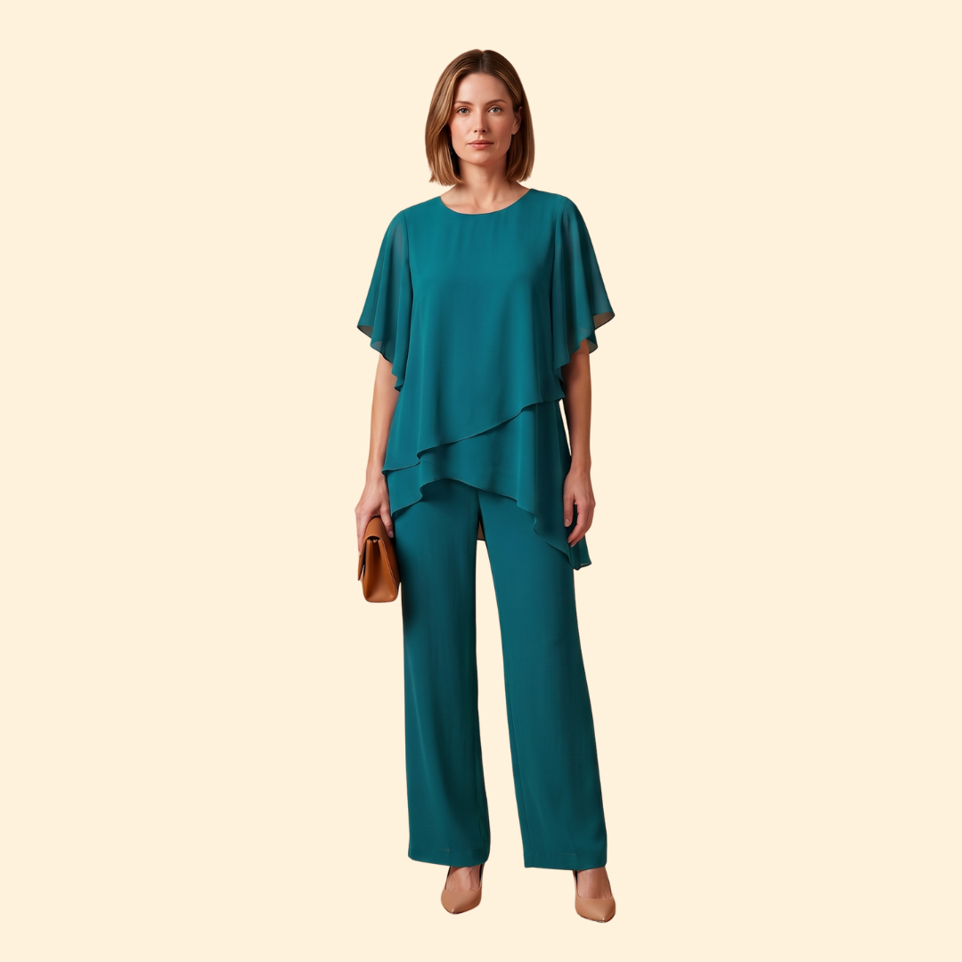 Women co-ord set 2-piece loose-fit top wide-leg trousers Summer