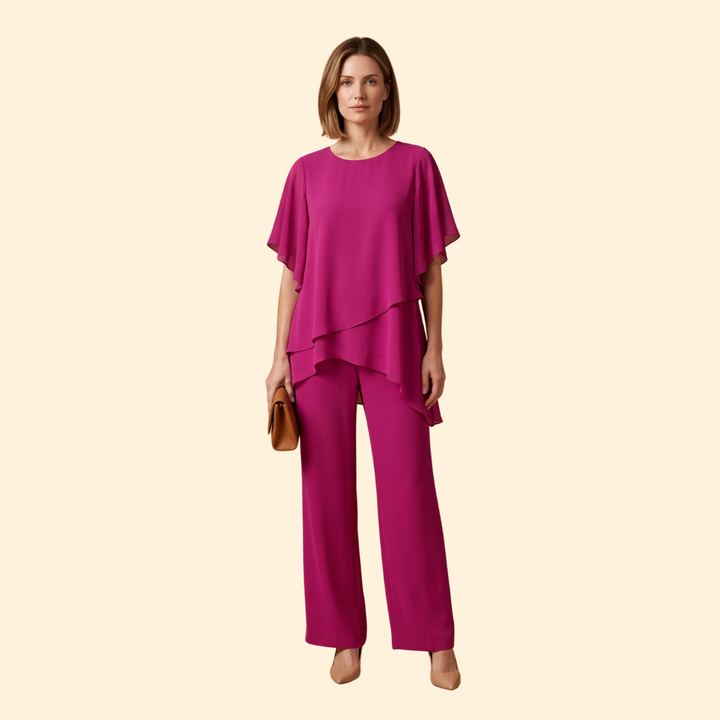 Women co-ord set 2-piece loose-fit top wide-leg trousers Summer