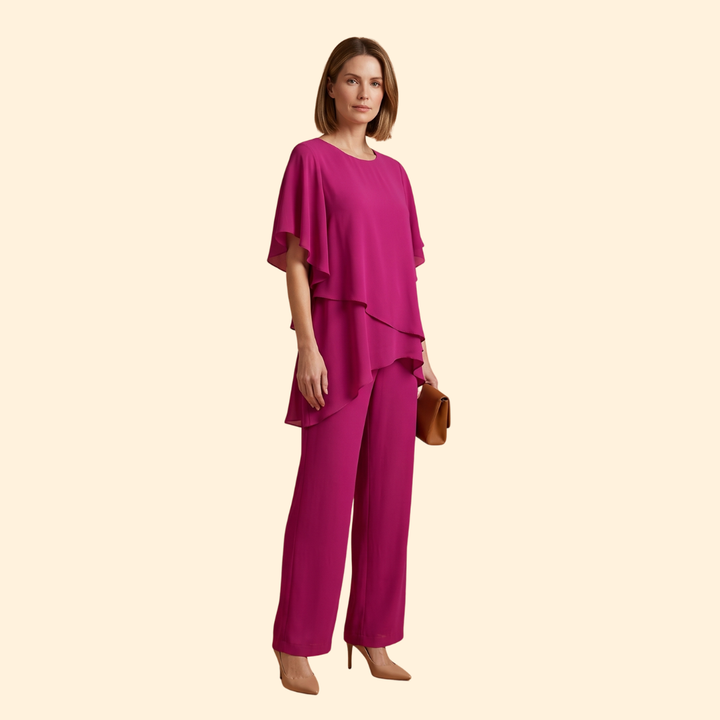 Women co-ord set 2-piece loose-fit top wide-leg trousers Summer