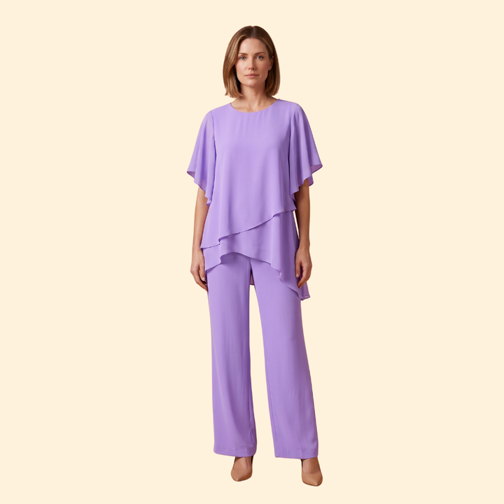 Women co-ord set 2-piece loose-fit top wide-leg trousers Summer