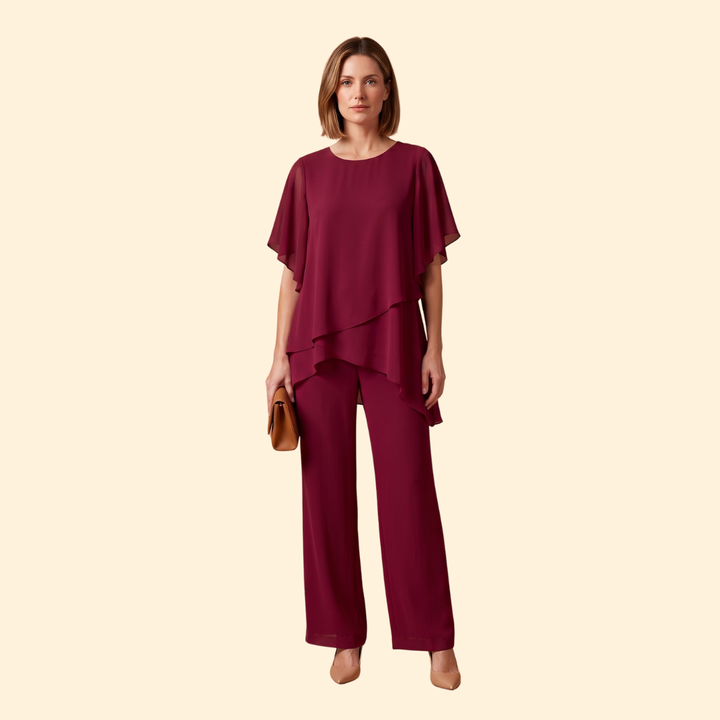 Women co-ord set 2-piece loose-fit top wide-leg trousers Summer