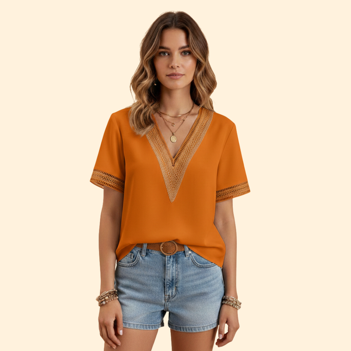 Women's Elegant Lace V-neck Blouse